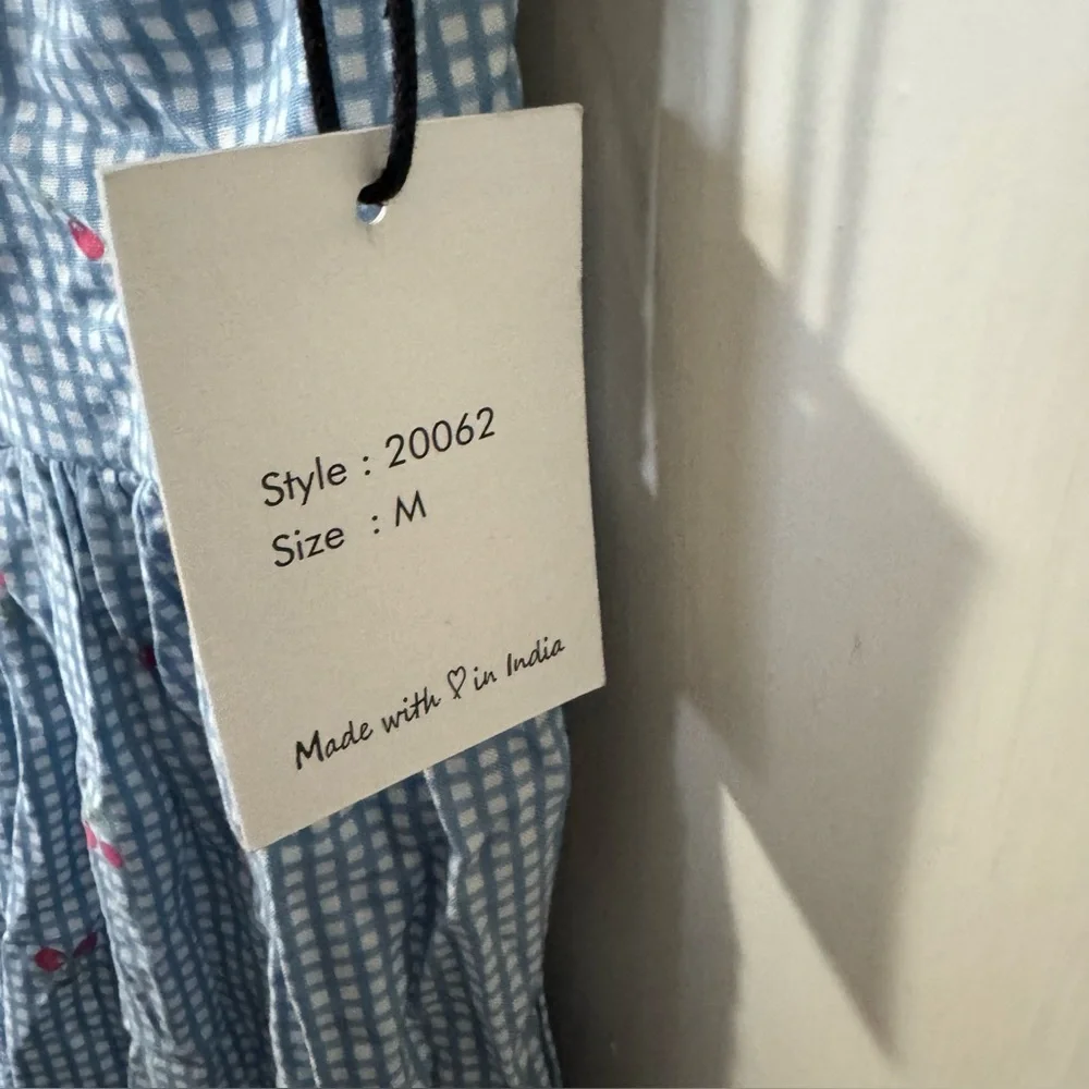 Japna Blue Gingham Cherry Printed Dress NEW - Picture 5 of 7
